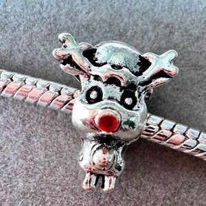 Reindeer Charm Bead Red‎ Nose Christmas fits PANDORA